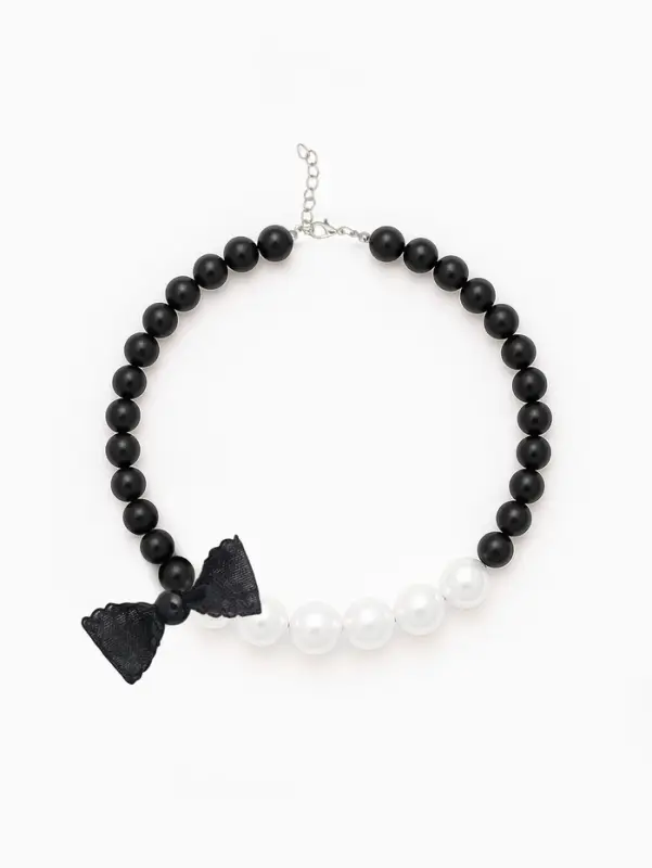 Бусы &laquo;Бантик&raquo;, крупный жемчуг, шар №12-18, черно-белые, 41 см