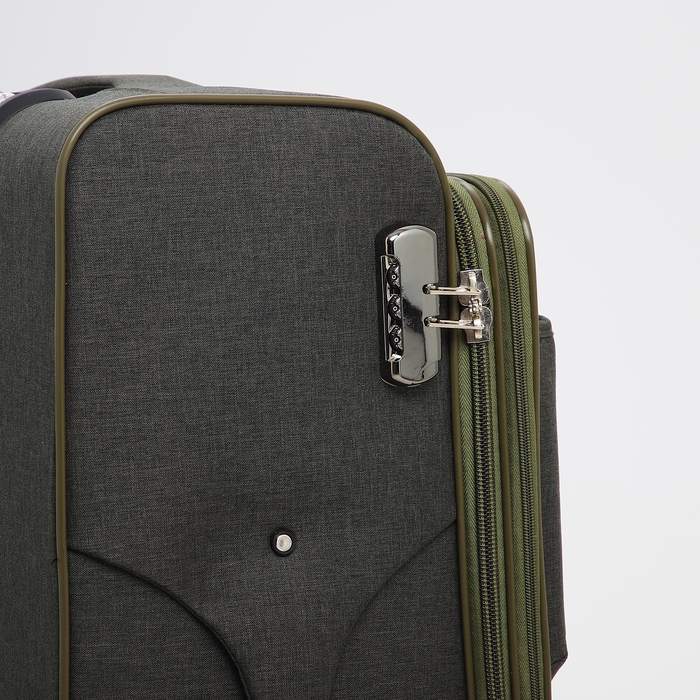 Чемодан большой 95 л (L), отдел на молнии, с расширением, кодовый замок, 3 колеса, 2 наружных кармана, цвет хаки Чемодан большой 95 л (L), отдел на молнии, с расширением, кодовый замок, 3 колеса, 2 наружных кармана, цвет хаки