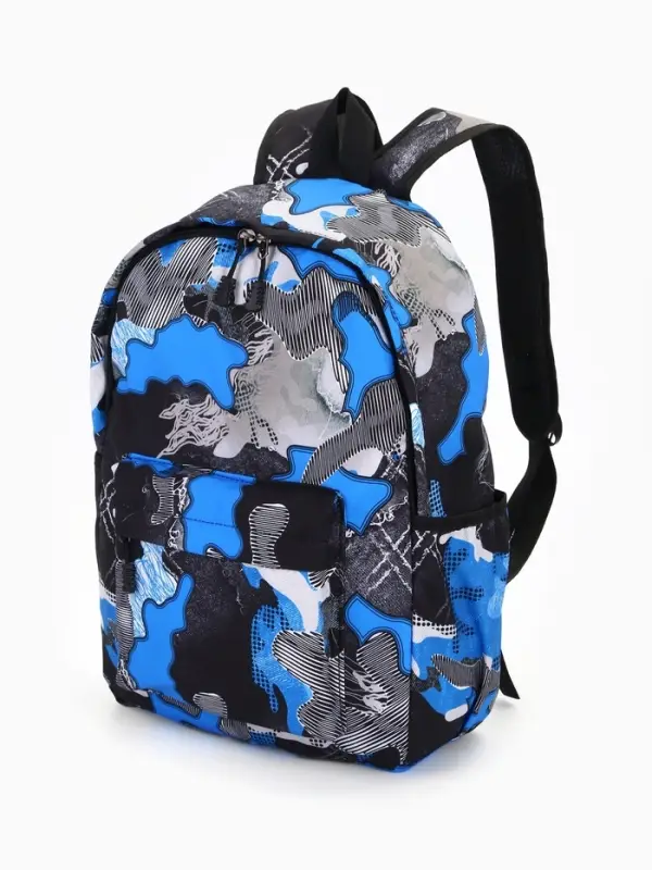 Рюкзак школьный на молнии, с карманами, с принтом, 30&times;13&times;42 см, синий