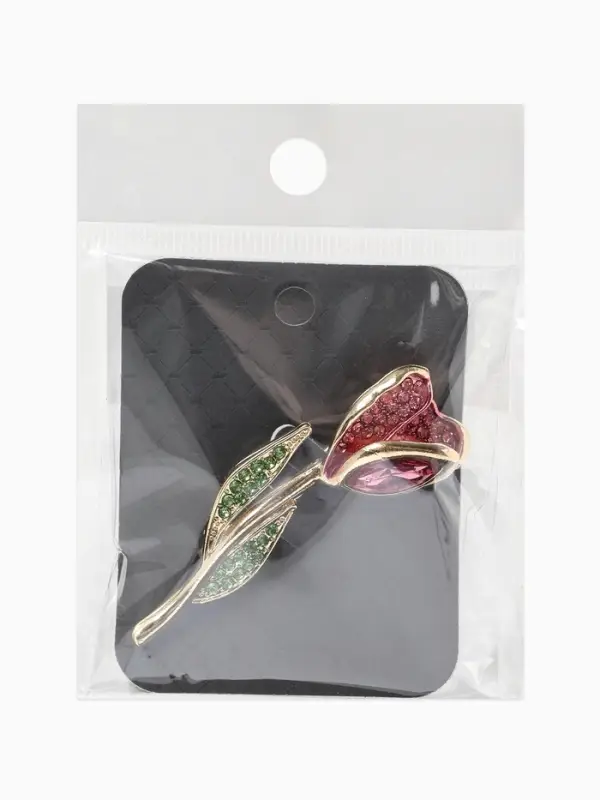 Брошь &laquo;Цветок&raquo; тюльпан, стразы, цвет розово-зелёный в золоте