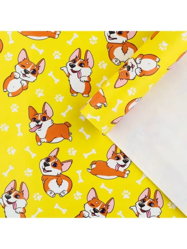 Бумага упаковочная глянцевая &laquo;Корги&raquo;, 70 х 100 см