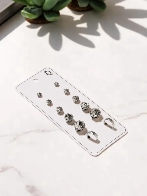 Серьги пусеты 6 пар &laquo;Романтика&raquo; круги, белые в серебре