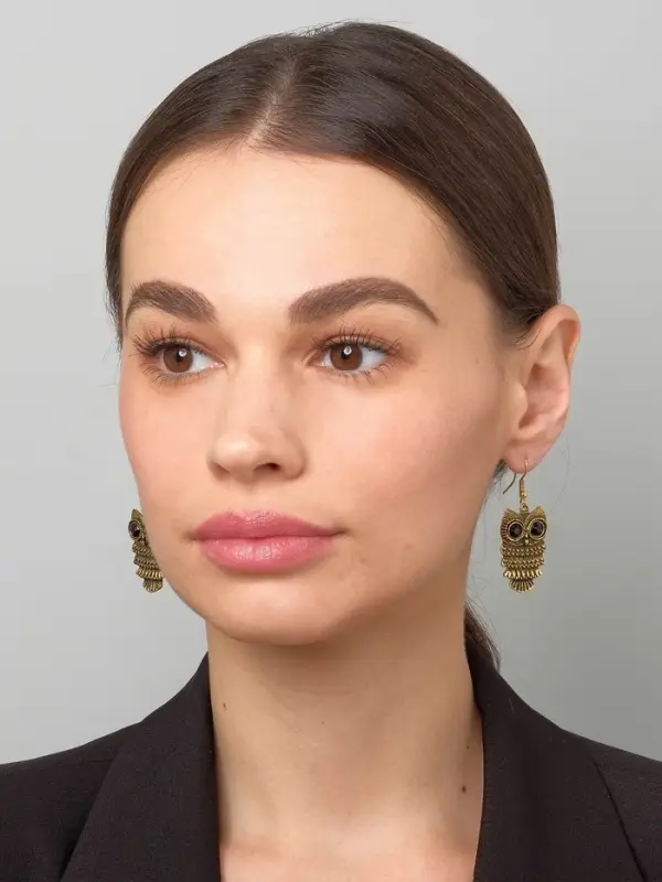 Серьги металл Art совушка, чёрные в чернёном золоте