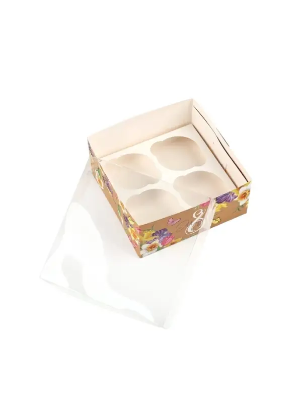 Коробка для капкейков, кондитерская упаковка, 4 ячейки &laquo;С 8 марта&raquo;, 16&times;16&times;7.5 см