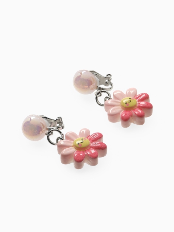 Серьги-клипсы детские  Серьги-клипсы детские "Выбражулька" цветок с жемчужиной, цвет розово-белый