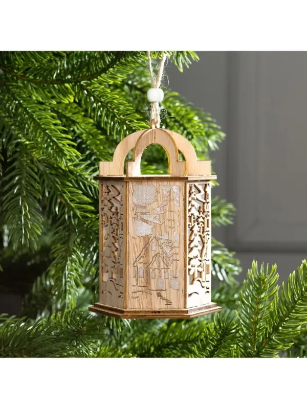 Ёлочная игрушка &laquo;Фонарь с домиком&raquo;, 13&times;9&times;9 см, от батареек, свечение тёплое белое