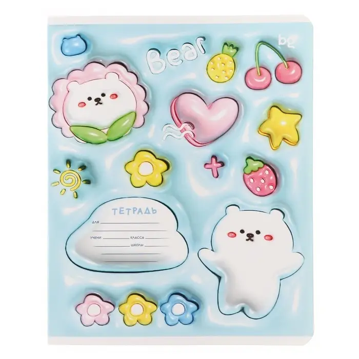 Тетрадь 12 листов в узкую линию на скрепке Inflated, обложка мелованный картон, ВД-лак, МИКС