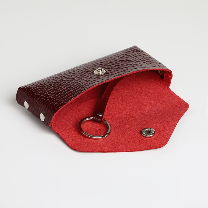 Ключница карманная на кнопке TEXTURA, длина 15 см, кольцо, цвет бордовый Ключница карманная на кнопке TEXTURA, длина 15 см, кольцо, цвет бордовый