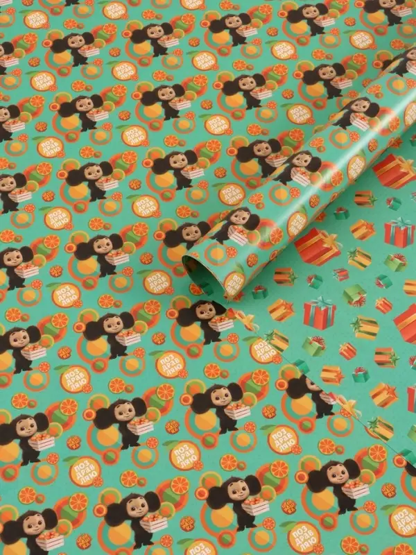 Бумага упаковочная глянцевая двусторонняя &laquo;Чебурашка&raquo;, 70&times;100 см