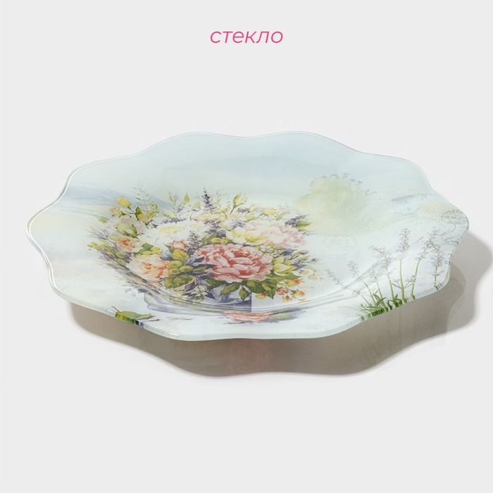 Тарелка стеклянная Доляна «Весенний роман», d=25 см Тарелка стеклянная Доляна «Весенний роман», d=25 см