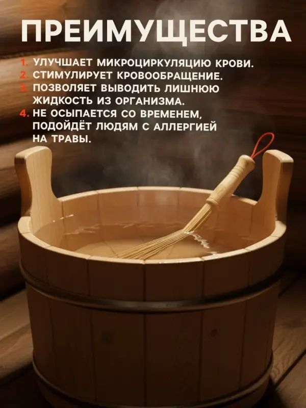 Веник массажный из бамбука, 36 см, прут 0.2 см, Добропаровъ