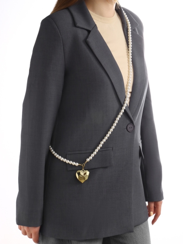 Портупея жемчужная с кулоном «Сердце», 129 см, белая в золоте Портупея жемчужная с кулоном «Сердце», 129 см, белая в золоте