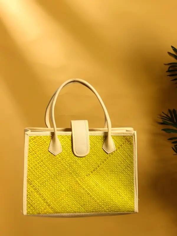 Сумка плетёная на застёжке из пандана, 35×12×40 см, жёлтая Сумка плетёная на застёжке из пандана, 35×12×40 см, жёлтая