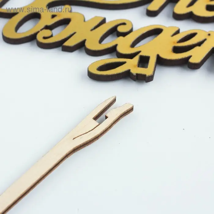Топпер для торта деревянный «С Днём Рождения», золотой, 14.3×7.7 см