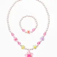 Набор детский &laquo;Выбражулька. Цветок и жемчуг&raquo;, 2 предмета: бусы, браслет, разноцветный