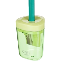 Точилка ручная Deli, 1 отв., контейнер, автомат. клапан, пластик, ассорти