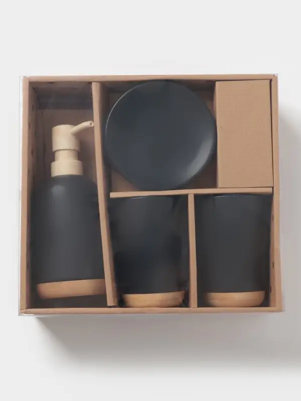 Аксессуары для ванной &laquo;Эко&raquo;, 4 предмета, мыльница, дозатор для мыла, 2 стакана, чёрные