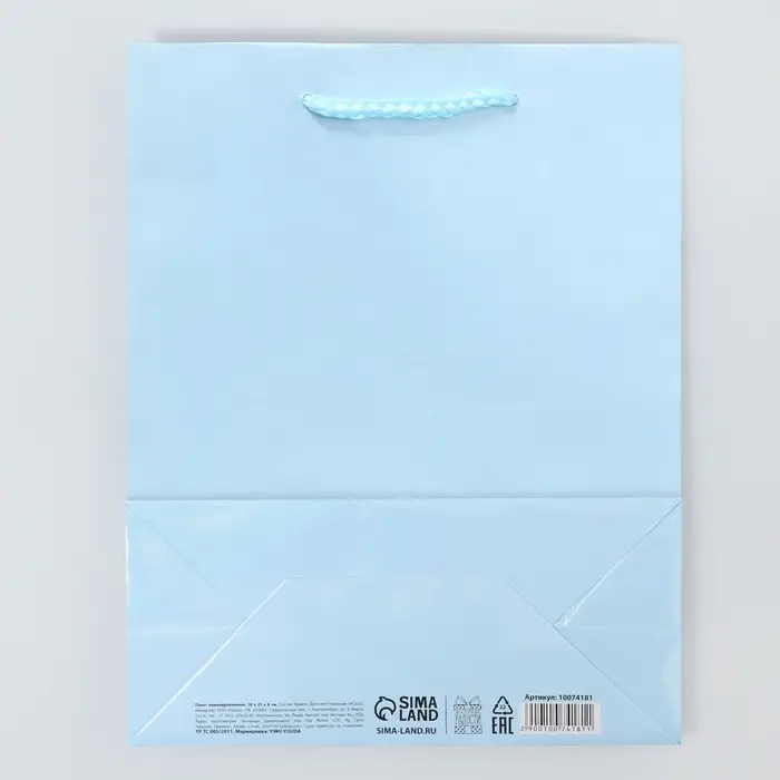 Пакет подарочный ламинированный, упаковка, «Голубой», MS 18 х 23 х 8 см