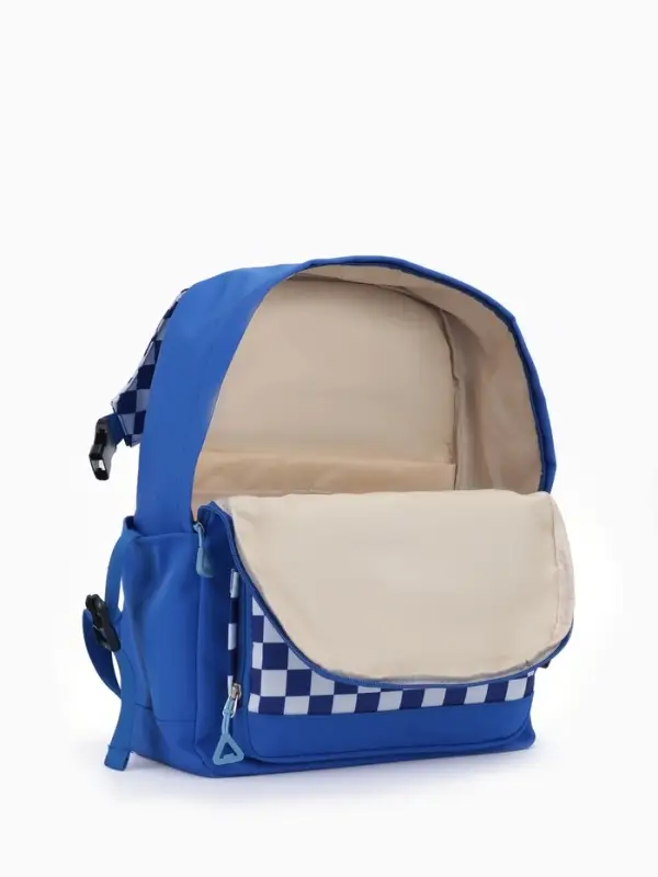 Рюкзак школьный на молнии, с карманами, в клетку, размер 29&times;15&times;40 см, синий