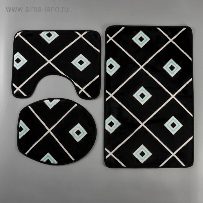 Набор ковриков для ванной и туалета Доляна «Плитка», 3 шт: 50×80, 50×40, 43×38 см Набор ковриков для ванной и туалета Доляна «Плитка», 3 шт: 50×80, 50×40, 43×38 см