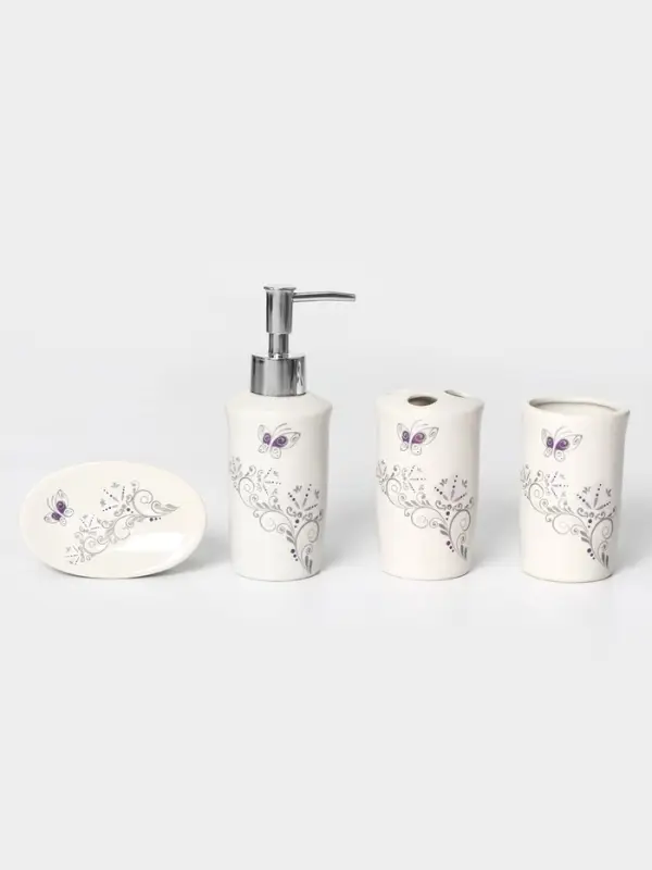 Аксессуары для ванной Доляна &laquo;Изящество&raquo;, 4 предмета, дозатор 250 мл, мыльница, 2 стакана, белые