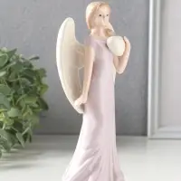 Сувенир керамика "Девушка-ангел в сиреневом платье с сердцем в руке" 8,4х6,3х18 см
