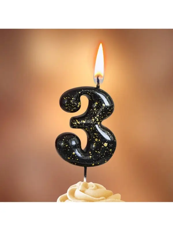 Свеча в торт "Черные брызги", цифра "3"