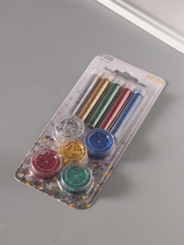 Глиттер Глиттер "Пудра и шестигранники" металлик набор 5х6 гр и 5х5 гр 21,4х9,3 см