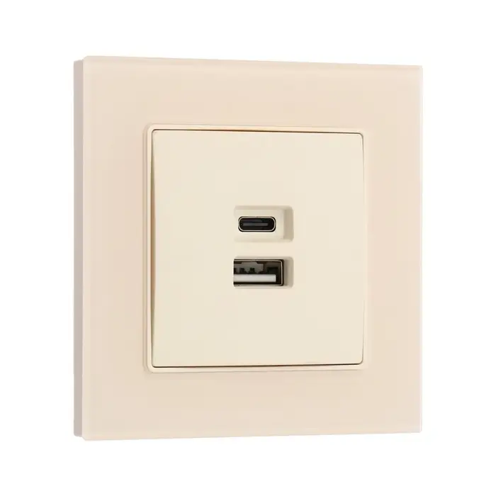 Розетка TOT Matte Glass, 5 В, 2.1 A, разъёмы USB-A + USB-C, стекло, скрытая, бежевая