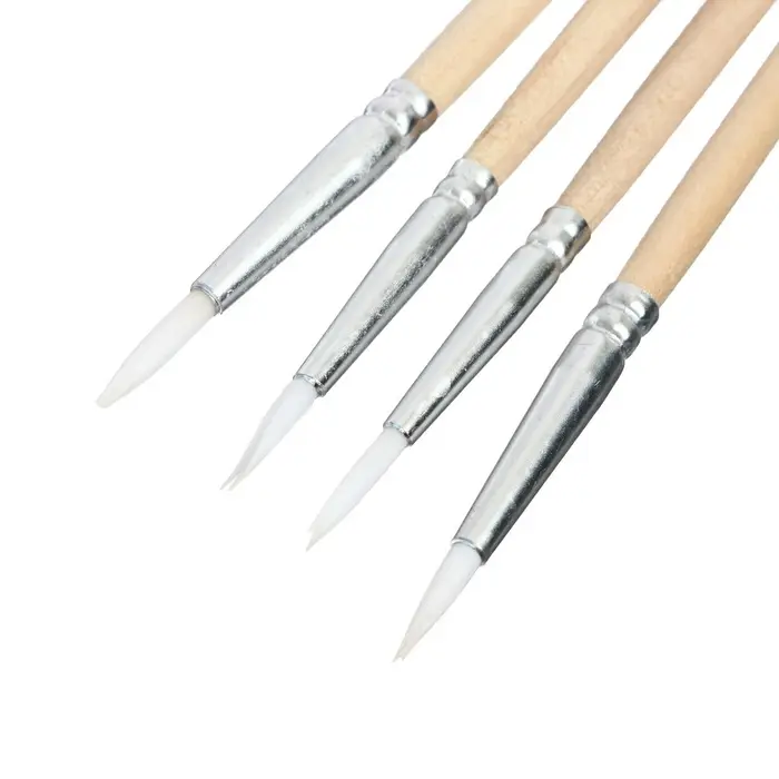 Набор кистей для рисования, щетина, 4 штуки: № 1, 2, 3, 4, круглые, деревянная ручка, международный размер