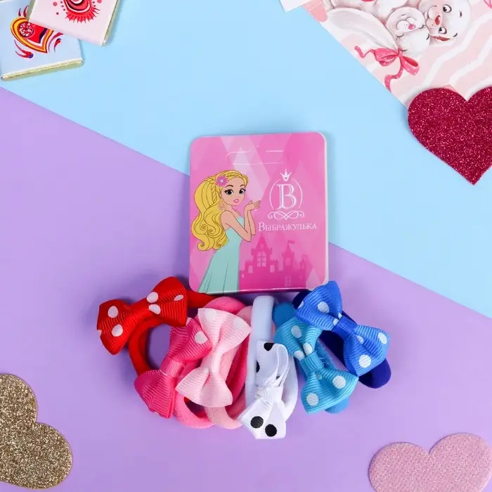 Резинки для волос «Бантик», набор 6 шт., горошек Резинки для волос «Бантик», набор 6 шт., горошек