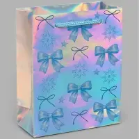 Пакет подарочный &laquo;С Новым годом&raquo;, бантики, голография, S, 12&times;15&times;5.5 см