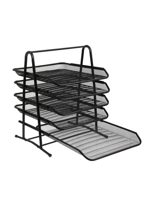 Лоток для бумаг, горизонтальный, металлическая сетка, 5 отделений, чёрный