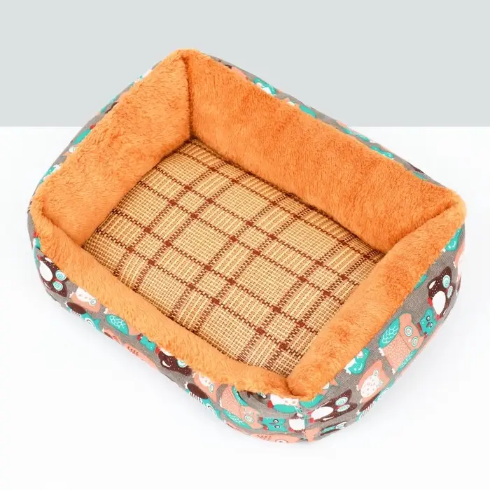 Лежанка для животных, 45&times;30&times;15 см, ротанговый коврик, бежево-серая