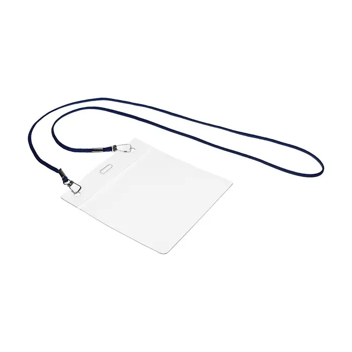 Бейдж горизонтальный, внешний размер 112&times;109 мм, внутренний размер 102&times;90 мм, на синем шнурке 40 см