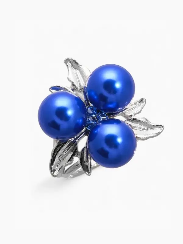 Кольцо для платка &laquo;Черничка&raquo;, синее в серебре