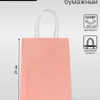Пакет крафт розовый, круглая ручка, 15&times;21&times;8 см, 120 г