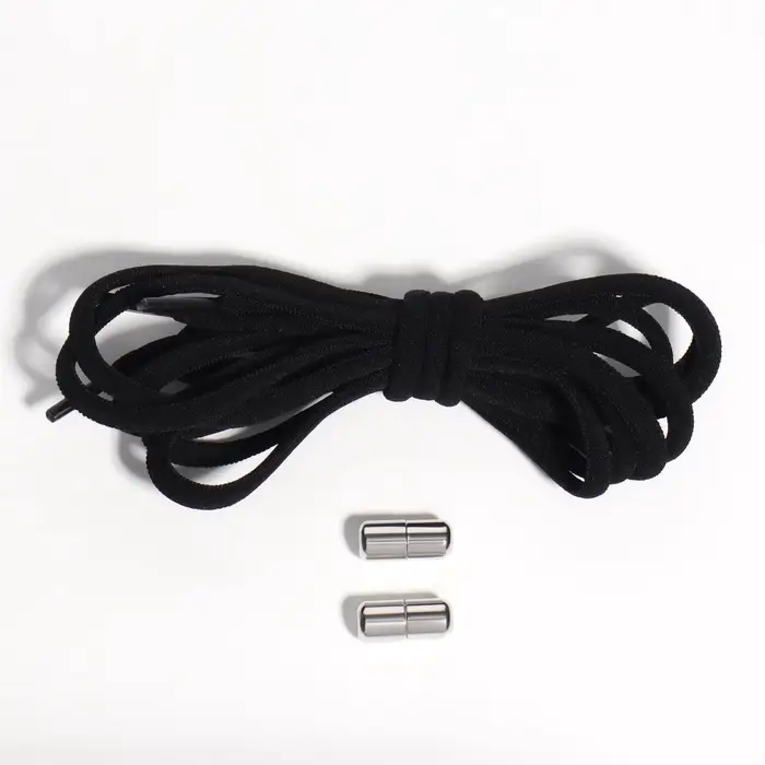 Шнурки для обуви, с круглым сечением, пара, с фиксатором, эластичные, d=5 мм, 100 см, чёрные