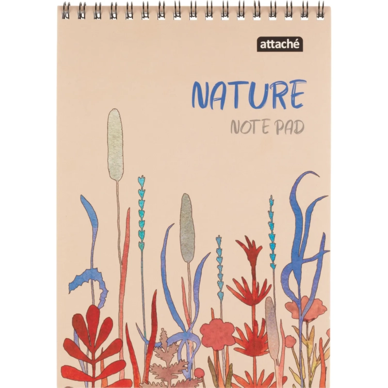 Блокнот А5 60л Attache Nature Beige flowers клет,65г,100%,греб,карт,ВД-лак