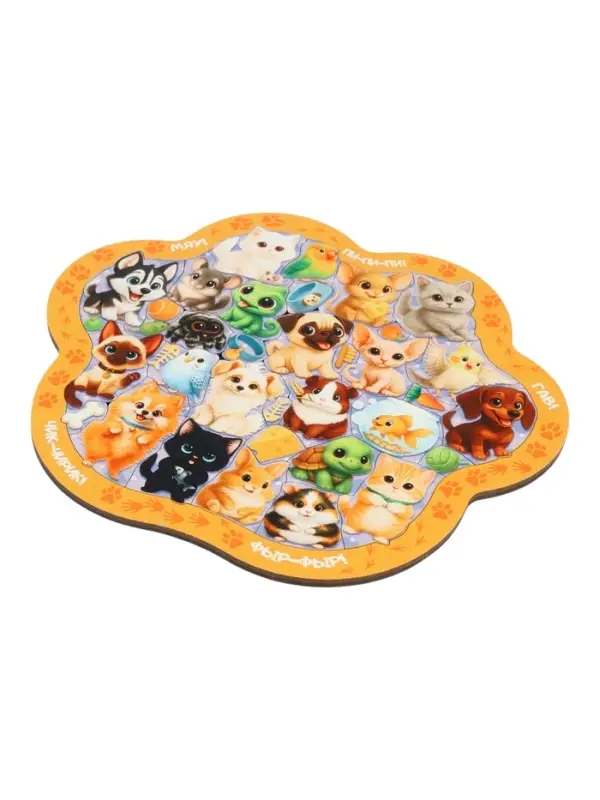 Пазл деревянный фигурный в рамке "Домашние животные"