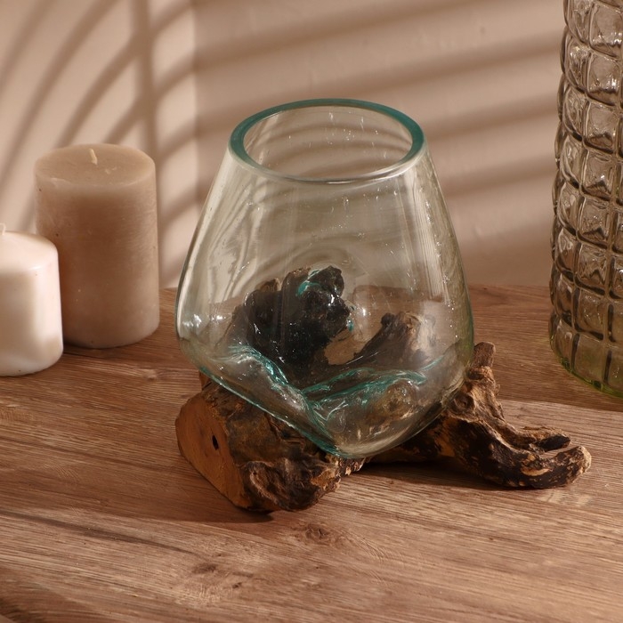 Вазон стекло на коряге  Вазон стекло на коряге "Индивидуальность" 15х15х15 см