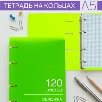 Тетрадь на кольцах Calligrata A5, 120 листов, в клетку, пластиковая обложка, блок офсет, салатовая