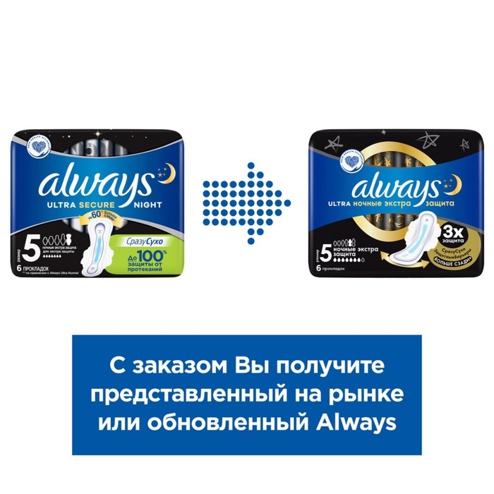 Женские гигиенические прокладки Always Ultra Night Single, ароматизированные, 6 шт. Женские гигиенические прокладки Always Ultra Night Single, ароматизированные, 6 шт.