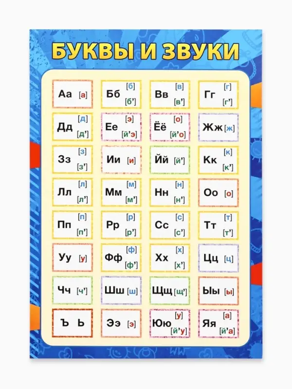 Плакат «Буквы и звуки» синий, А5
