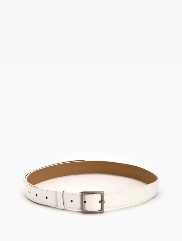 Ремень женский, 110&times;3 см, квадратная матовая металлическая пряжка, серебристая, белый