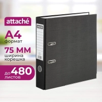 Папка-регистратор ATTACHE(ПВХ+бум)с мет.уголком,75мм,черный,ПБП1,карм.кор