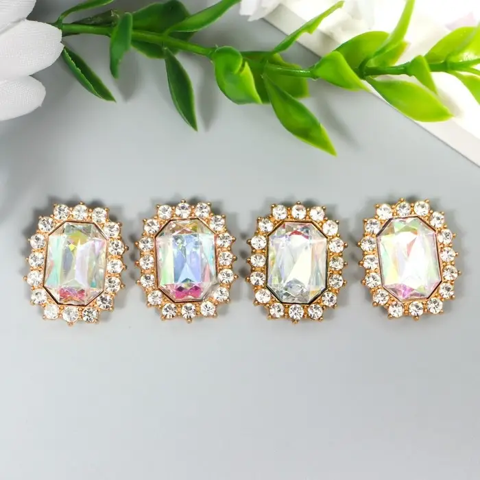 Декор для творчества металл "Медальон восьмиугольный" нежно-голубой кристалл стразы 2х1,5см