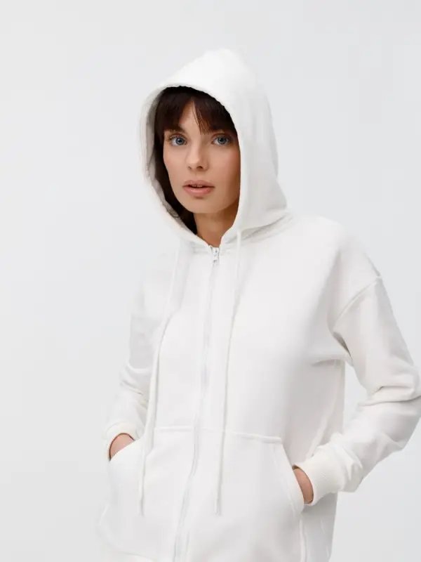 Толстовка унисекс оверсайз на молнии Zippy Terry, белая, размер XS/S Толстовка унисекс оверсайз на молнии Zippy Terry, белая, размер XS/S