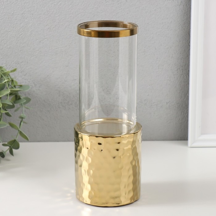 Подсвечник керамика, стекло на 1 свечу Подсвечник керамика, стекло на 1 свечу "Нуар. Цилиндр" d=7,5 см золото 9х9х24 см