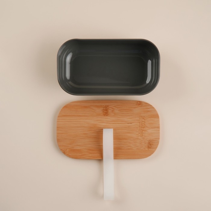 Контейнер для еды стальной SL Home, 21,5&times;12,5&times;6 см, с бамбуковой крышкой